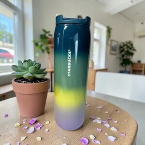 Starbucks Green Ombre Stainless Tumbler 16oz Flip Lid GUC Read minor scratches